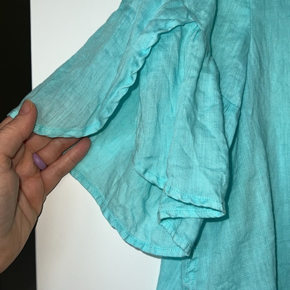 Sundance Willa Whisper Linen Flutter Sleeve Top Blouse White Short Sleeve Large - Picture 5 of 9